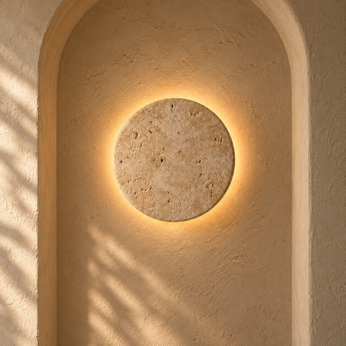 Applique Murale en Travertin Disque Lumineux