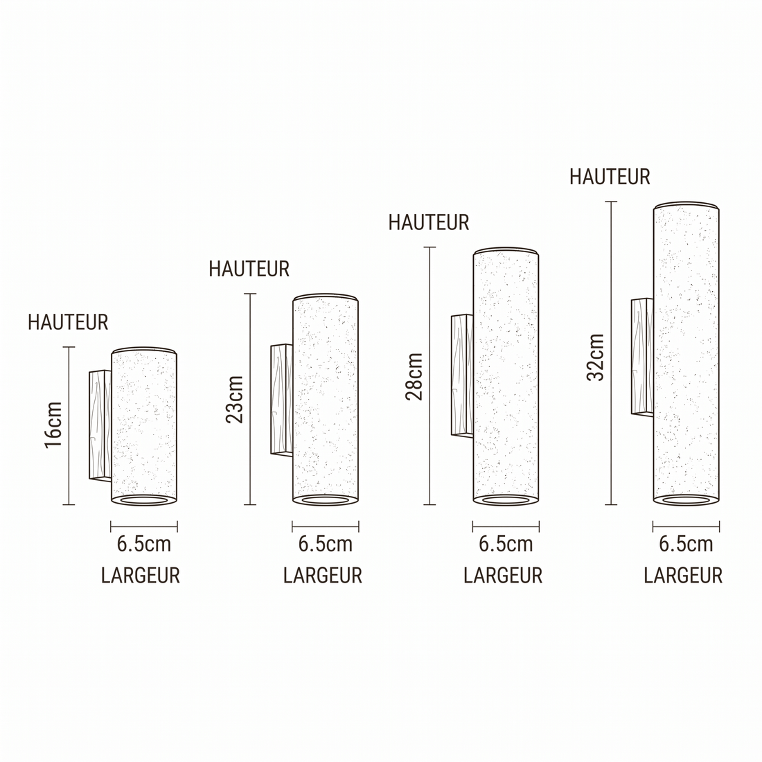 Dimensions de Applique Murale Tube en Travertin & Bois