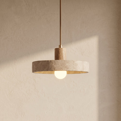 Suspension Disque en Travertin & Bois Clair
