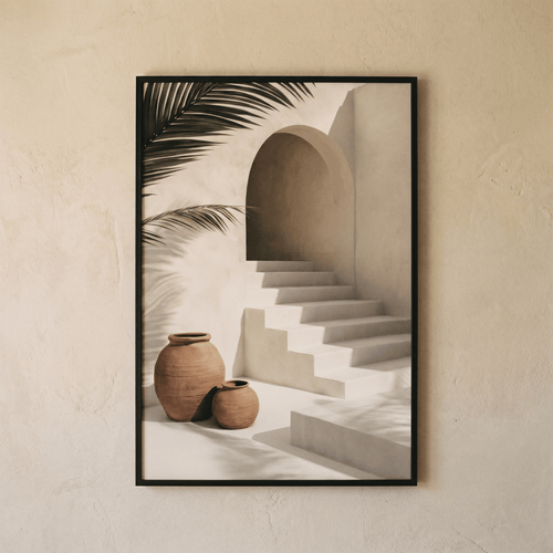 Poster Treppe & Rundbogen im Kykladenstil