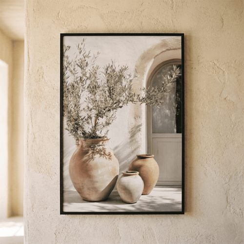 Poster Mediterraner Olivenbaum im Tonkrug