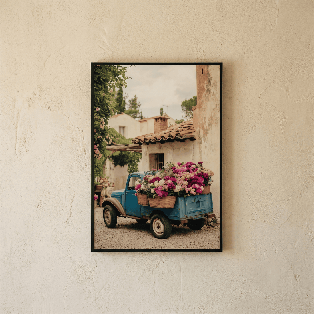Affiche Village Méditerranéen & Camionnette Fleurie