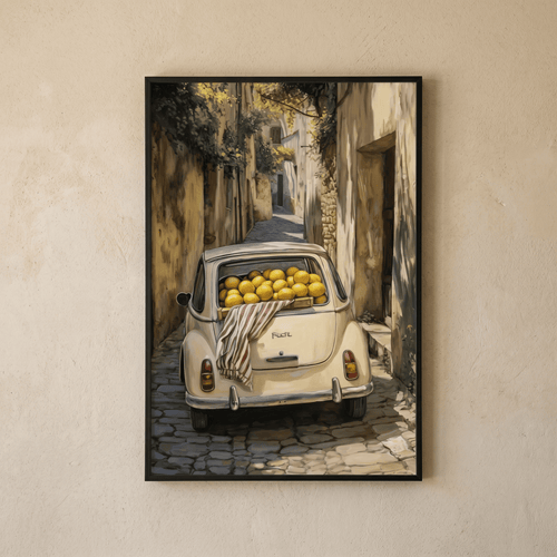 Poster Auto & Zitronen im mediterranen Stil