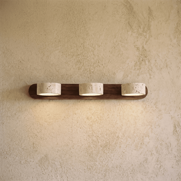 Applique Murale 3 Spots en Travertin & Bois