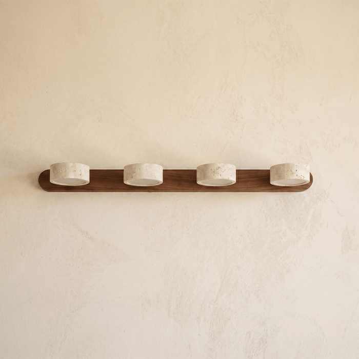 Applique Murale 4 Spots en Travertin & Bois
