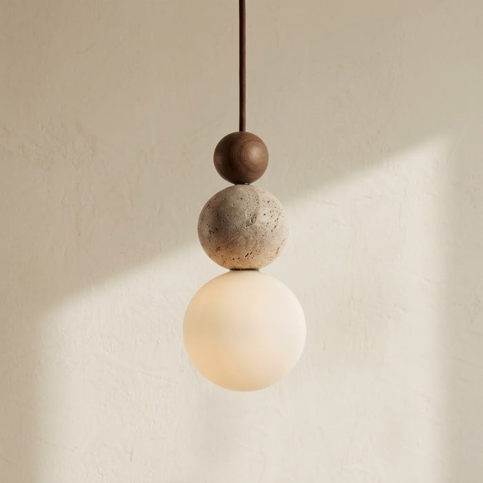 Suspension Boules Superposées en Travertin Bois