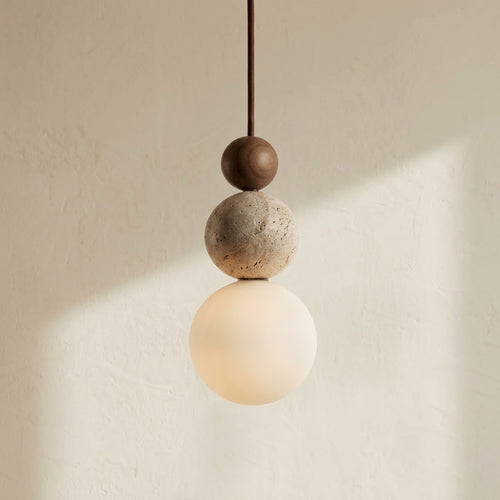 Suspension Boules Superposées en Travertin Bois