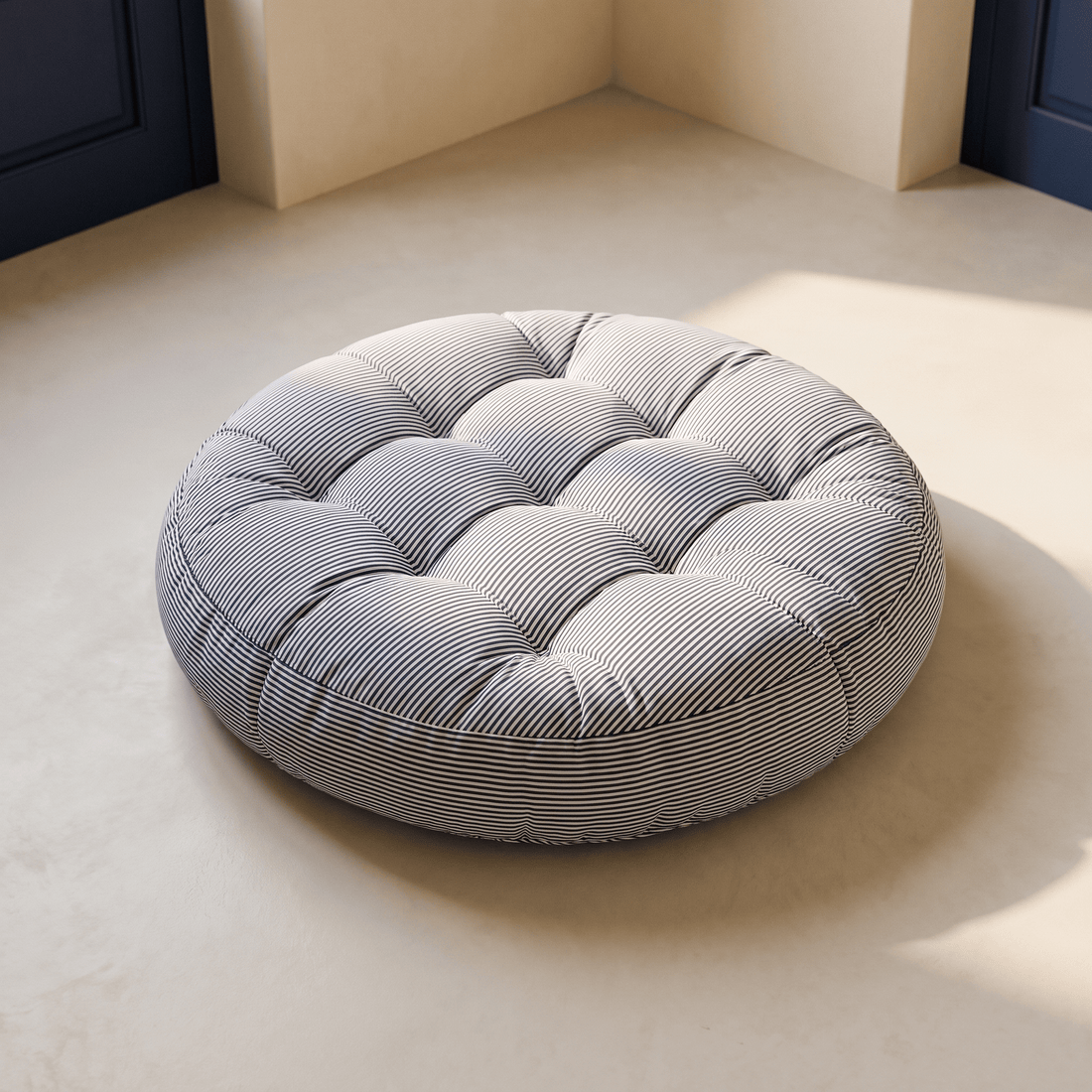 Coussin de Sol Rond Capitonné Rayé