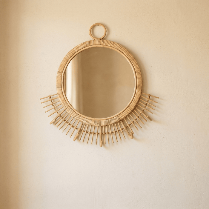 Specchio a mezzo sole in rattan