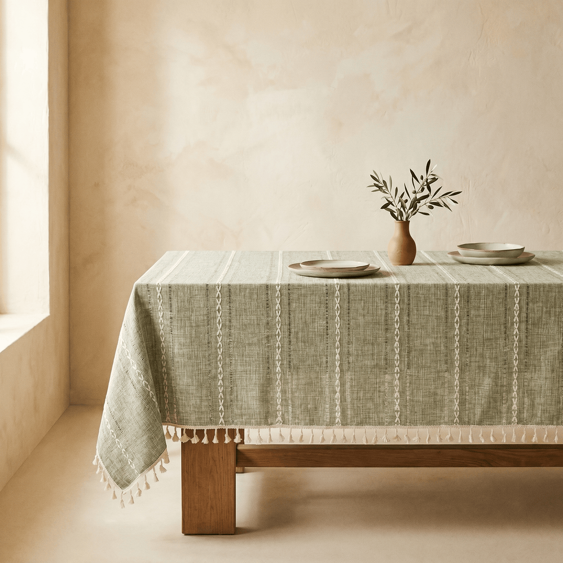 Nappe en Coton & Lin à Rayures Tissées