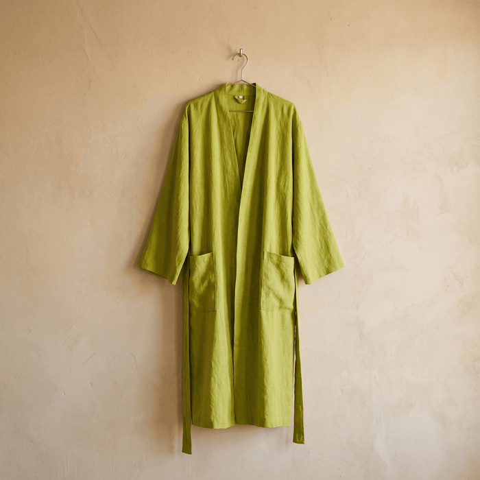 Langer Unisex-Bademantel aus Leinen & Tencel mit Kimonokragen