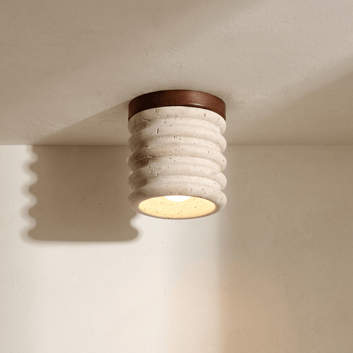 Plafonnier Cannelé en Travertin & Bois Foncé