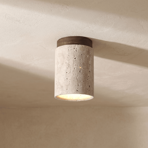 Plafonnier Colonne en Travertin & Effet Bois