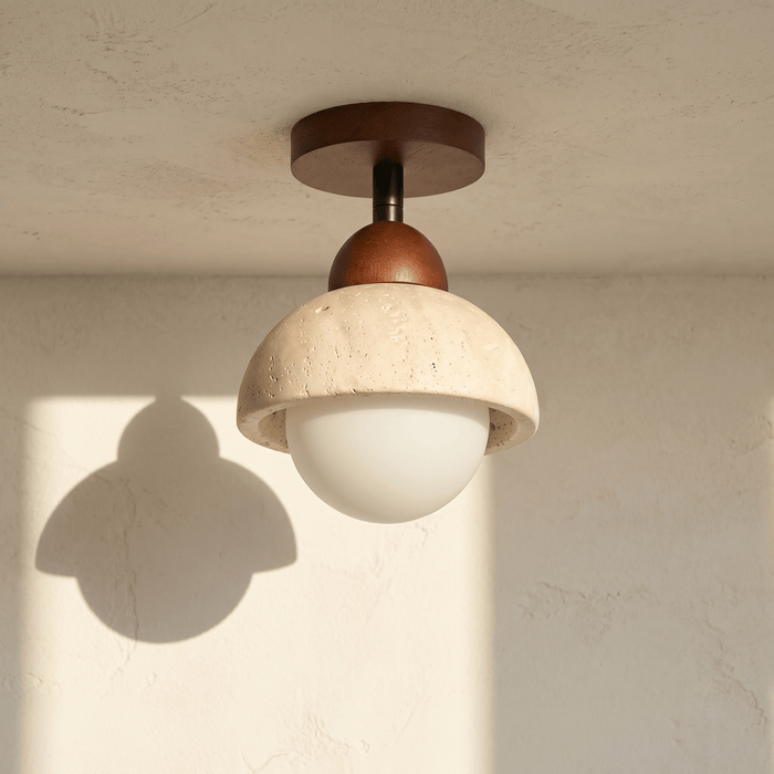 Plafonnier en Travertin Coupelle & Globe Opale