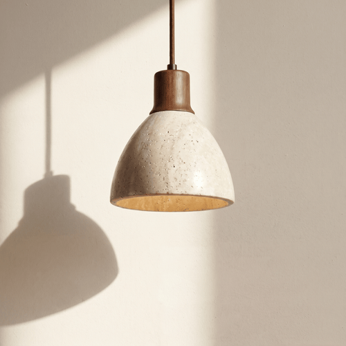 Suspension Cloche en Travertin & Bois
