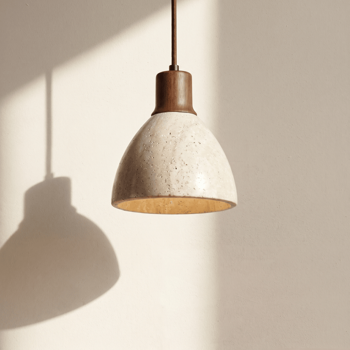 Suspension Cloche en Travertin & Bois