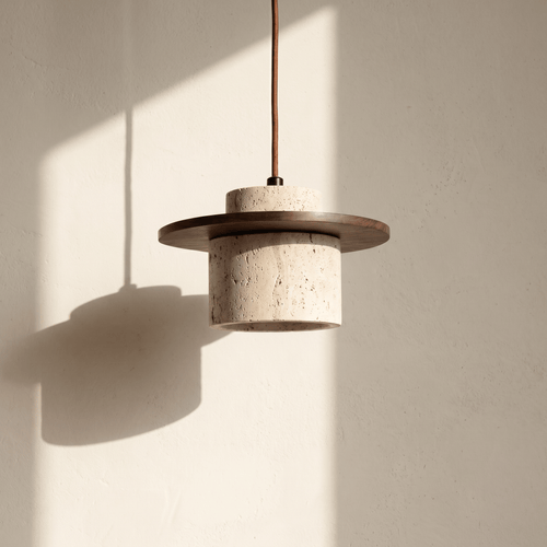 Suspension Cylindre en Travertin & Plateau Bois