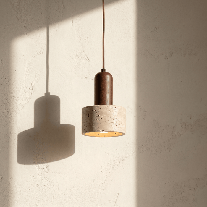 Suspension en Travertin & Tige Bois Foncé