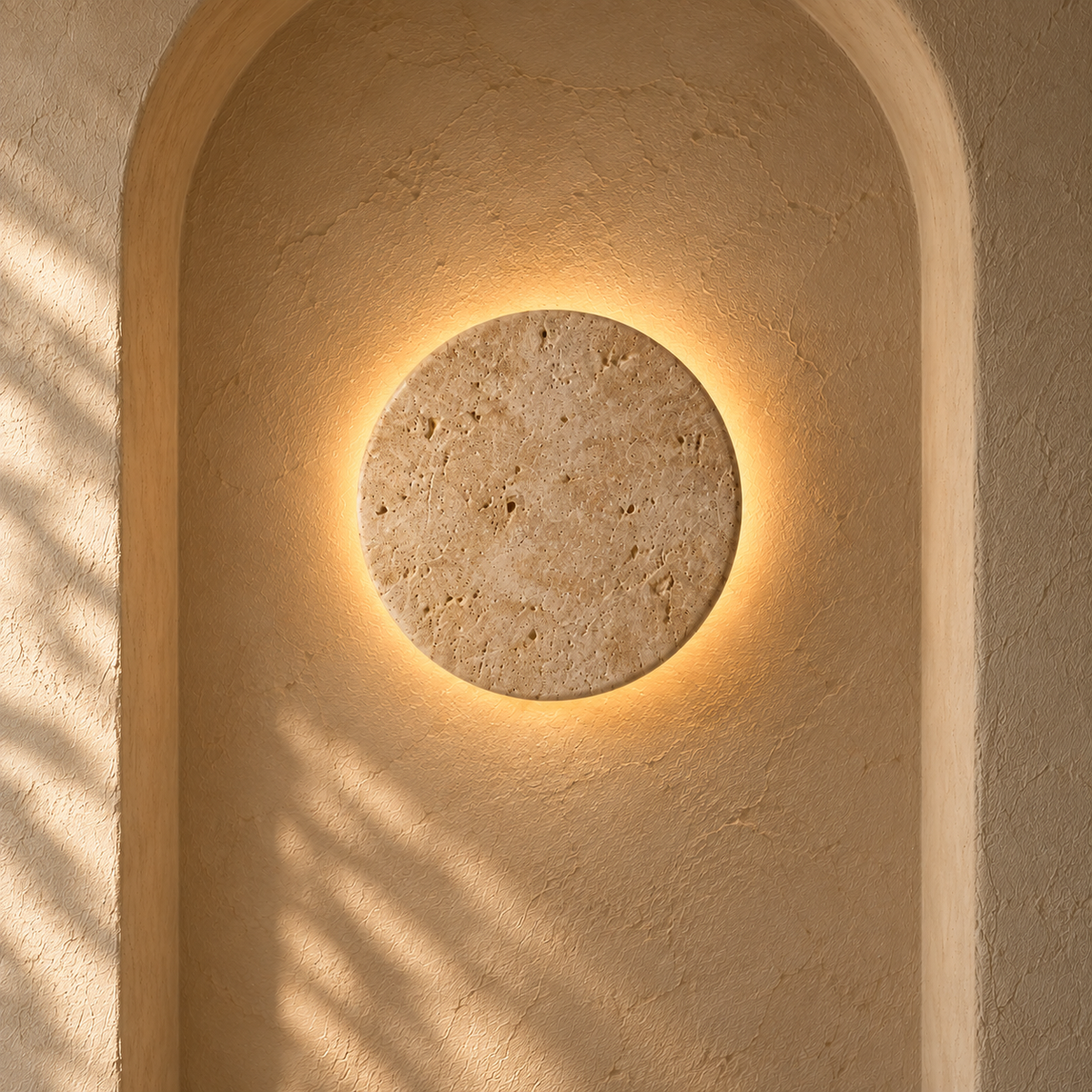 Applique Murale en Travertin Disque Lumineux