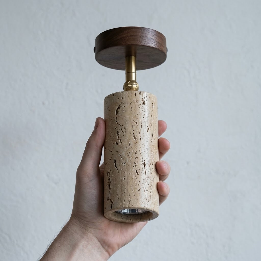 Faretto da soffitto in travertino e legno