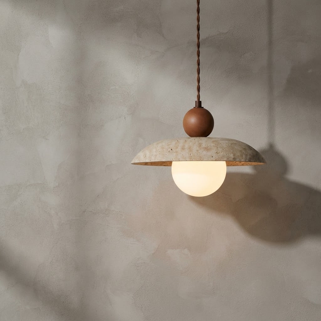 Suspension en Travertin Globe Opale & Bois
