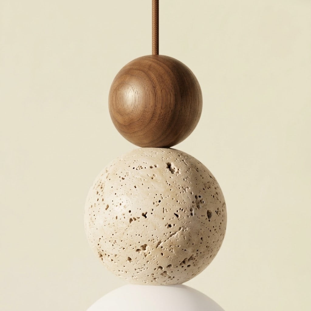 Suspension Boules Superposées en Travertin Bois