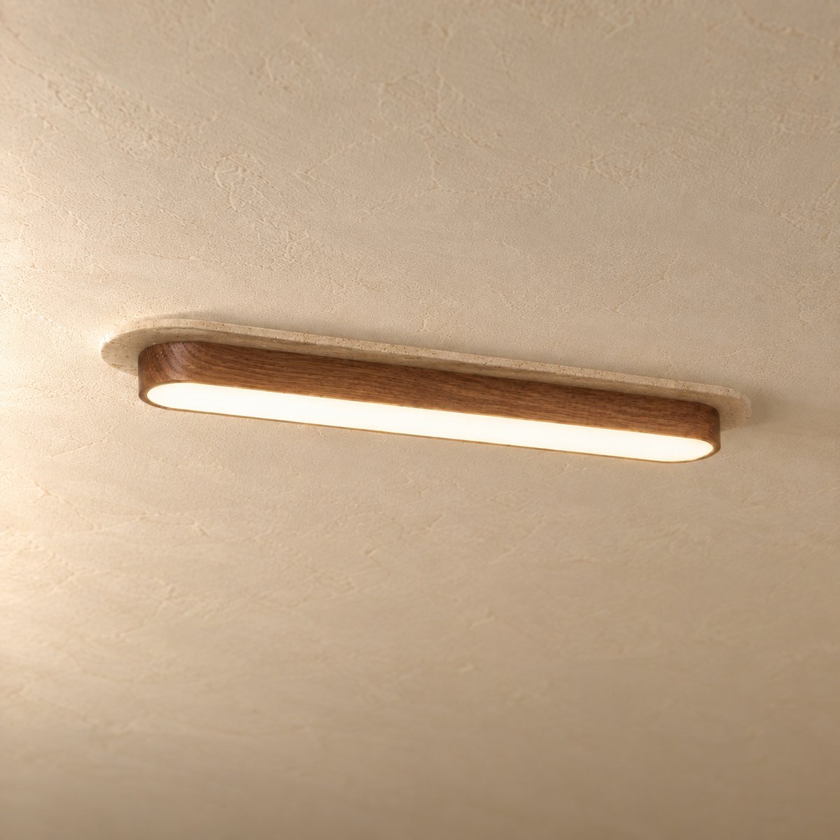 Längliche LED-Deckenleuchte aus Travertin & Metall