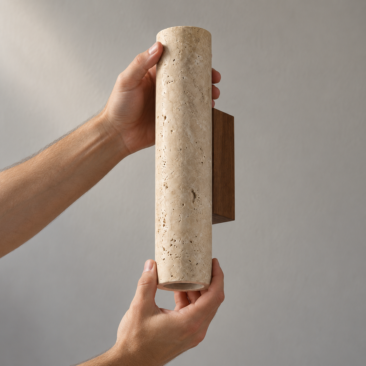 Applique Murale Tube en Travertin & Bois