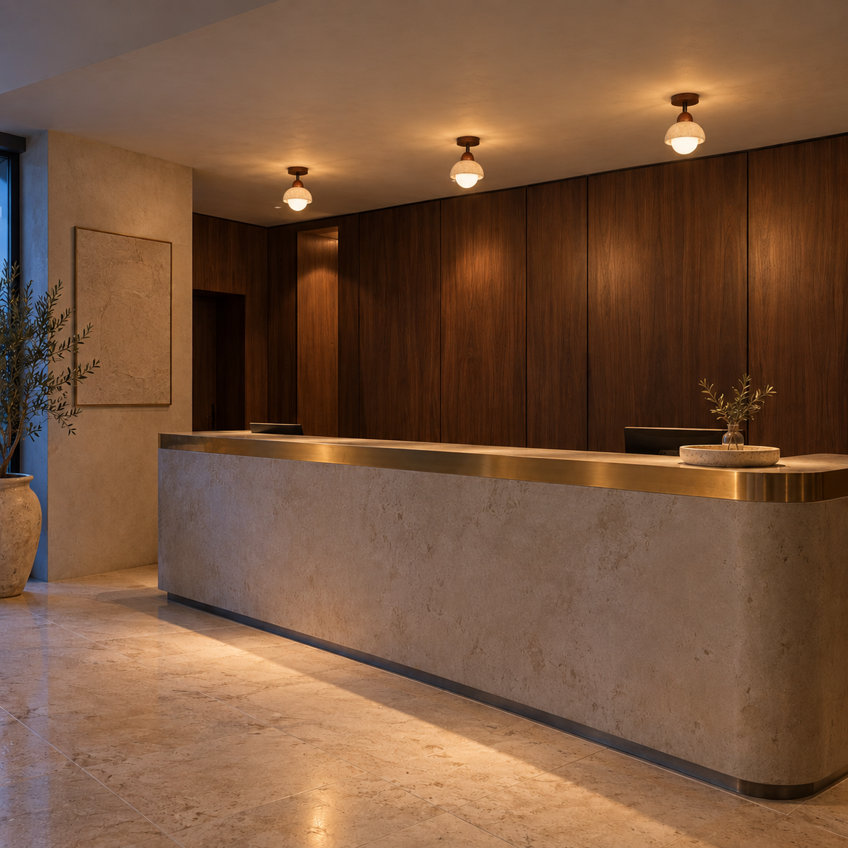 Plafonnier en Travertin Coupelle & Globe Opale