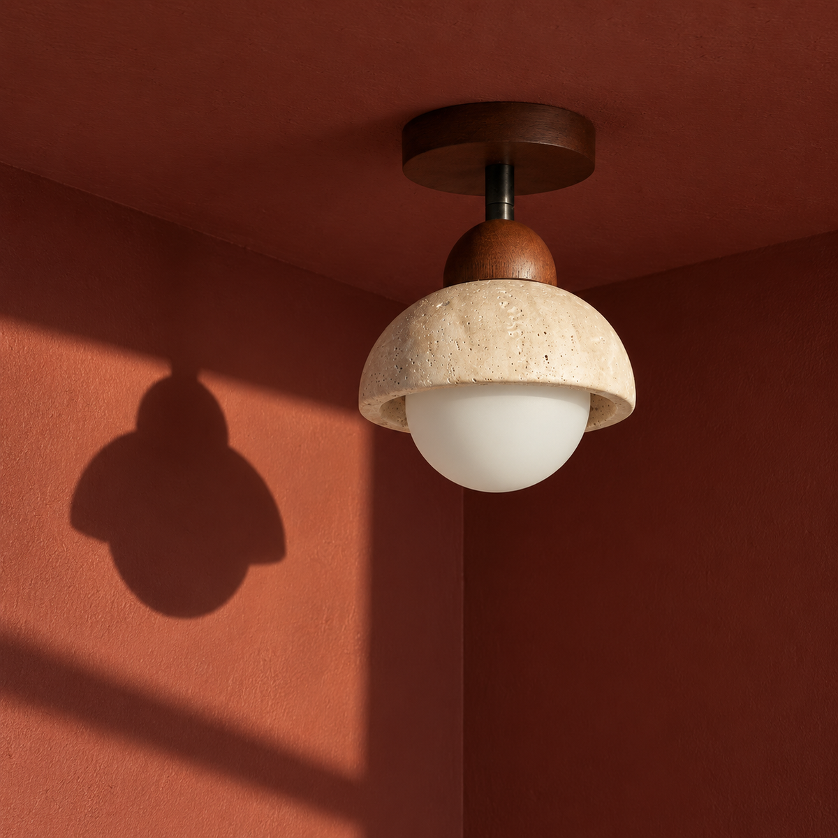 Plafonnier en Travertin Coupelle & Globe Opale