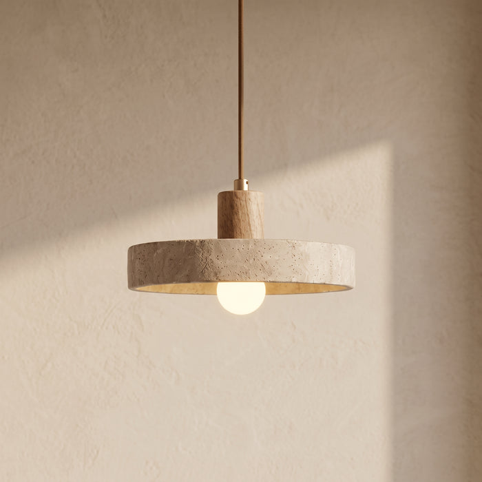 Suspension Disque en Travertin & Bois Clair