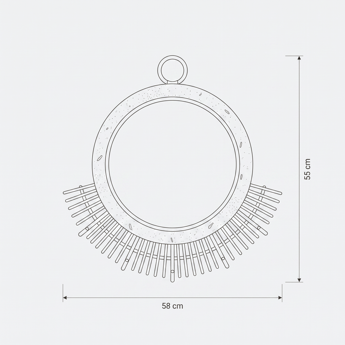 Dimensioni di Specchio a mezzo sole in rattan