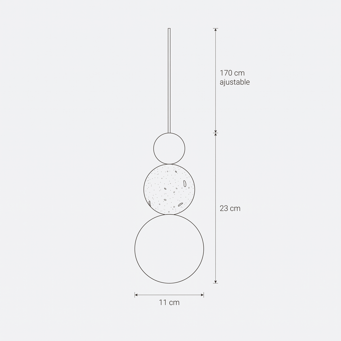 Dimensions de Suspension Boules Superposées en Travertin Bois