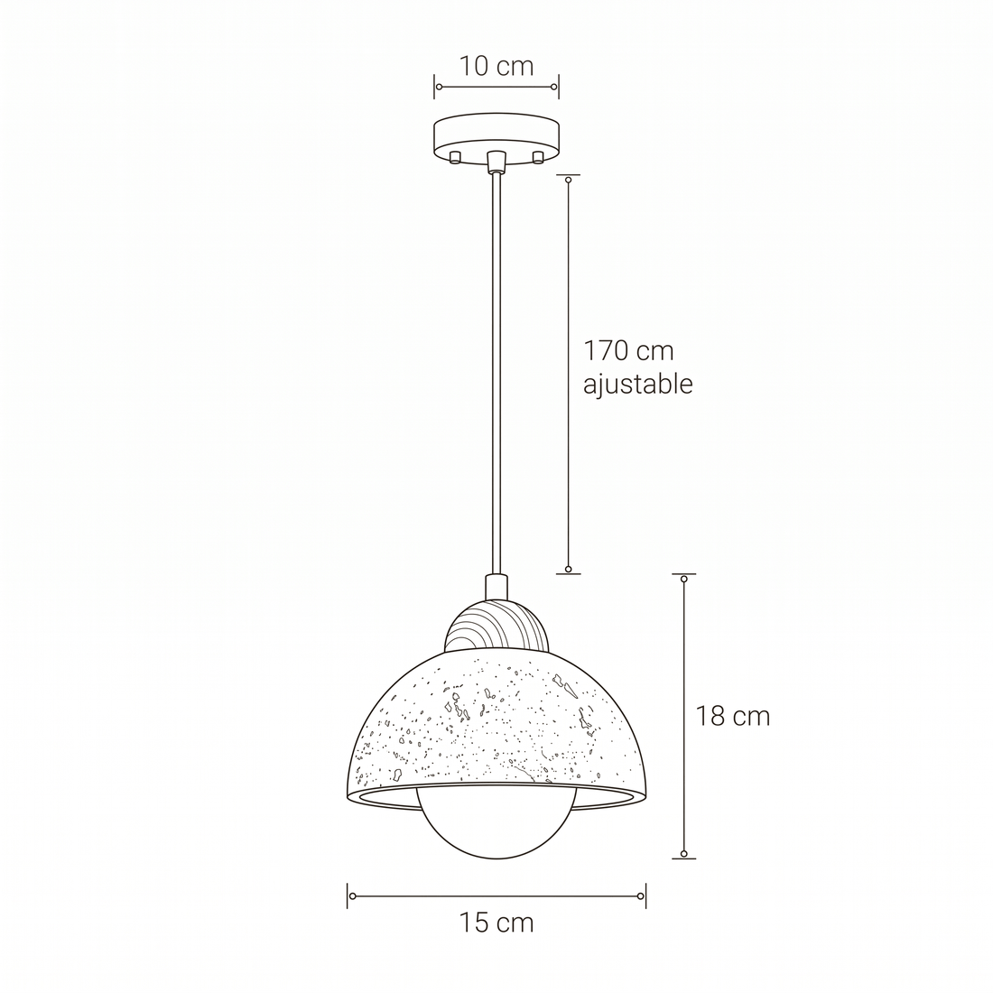 Dimensions de Suspension Coupelle en Travertin & Globe Opale