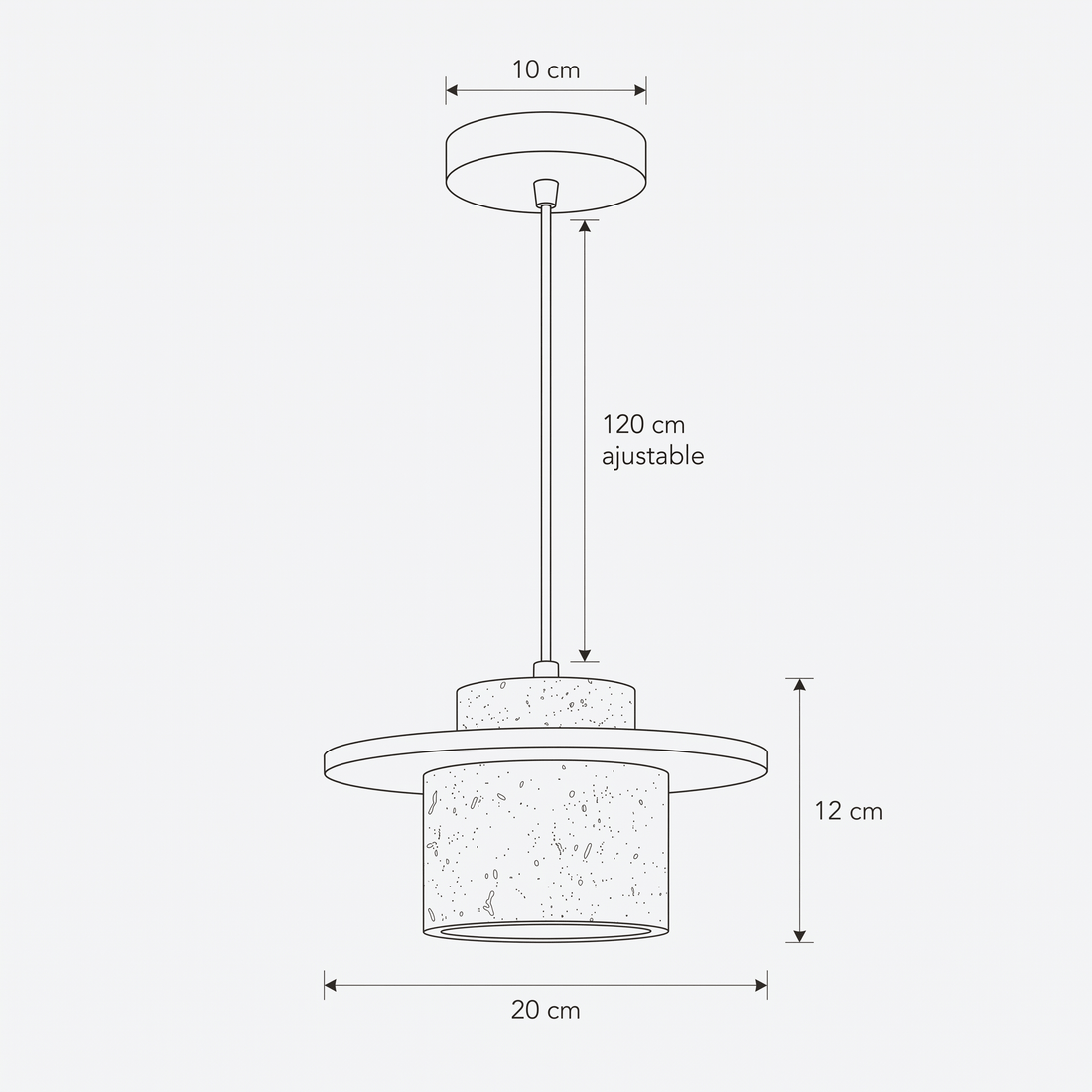 Dimensions de Suspension Cylindre en Travertin & Plateau Bois