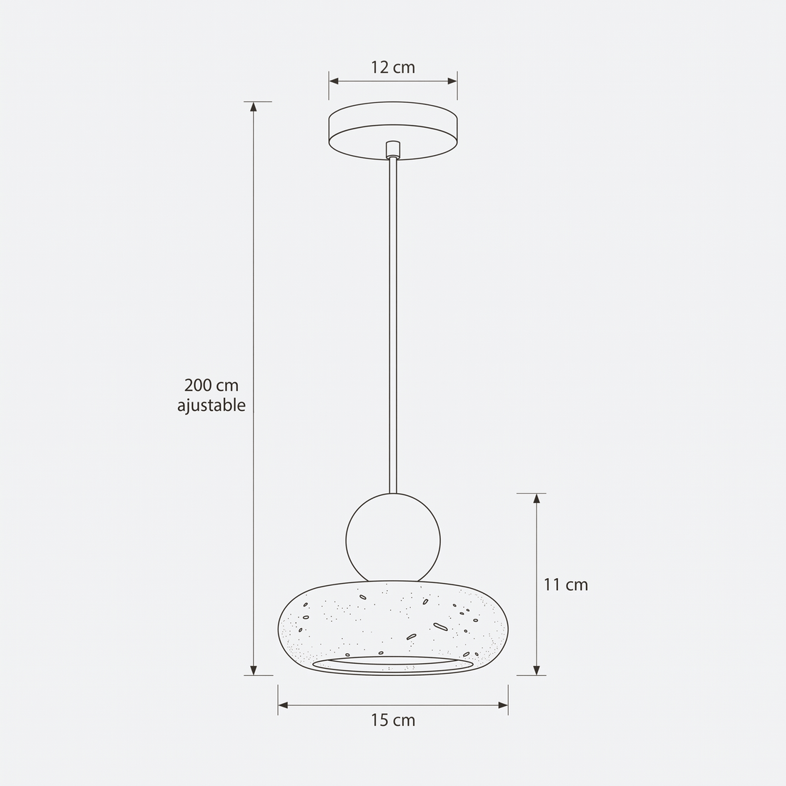Dimensions de Suspension Galet en Travertin & Boule en Bois