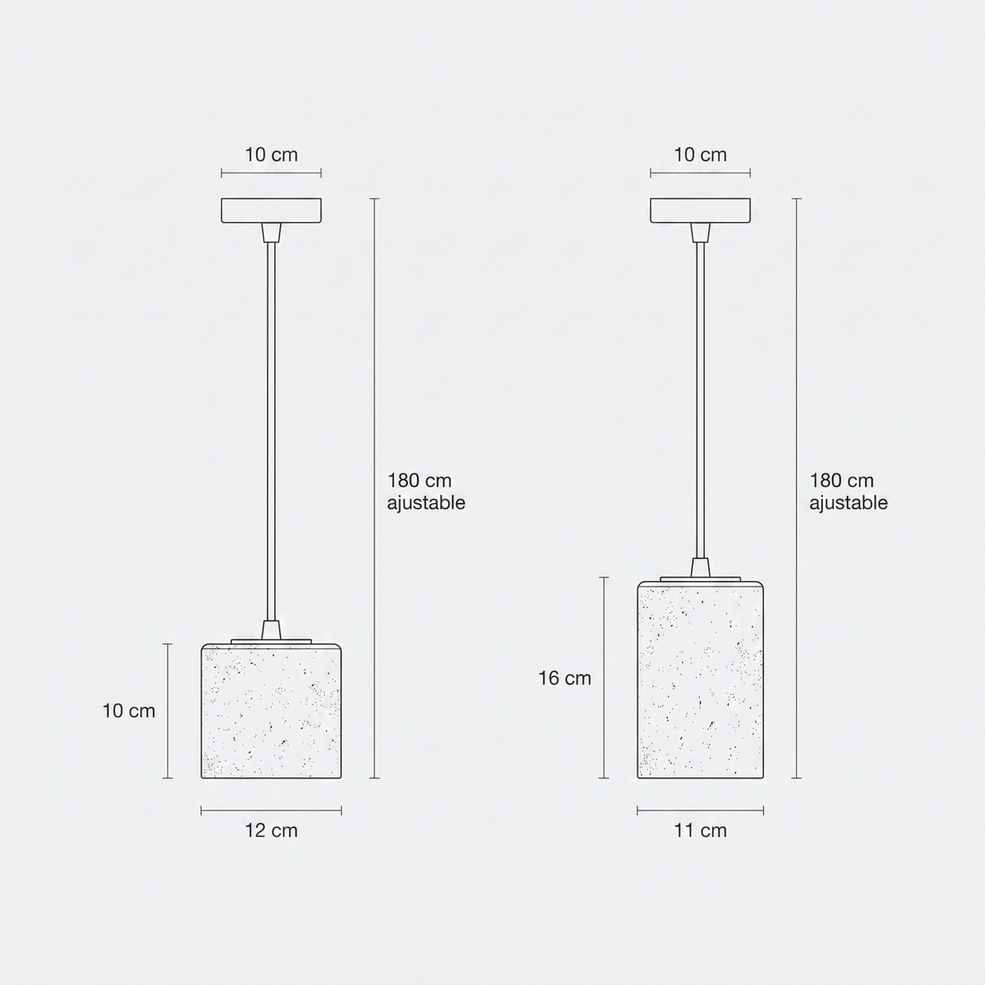 Dimensions de Suspension en Travertin & Capuchon Bois Foncé