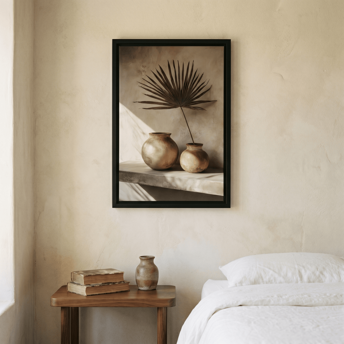 Affiche Nature Morte aux Vases & Feuille de Palmier