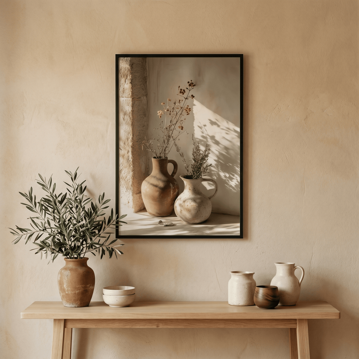 Poster Terrakotta-Krüge & Trockenblumen