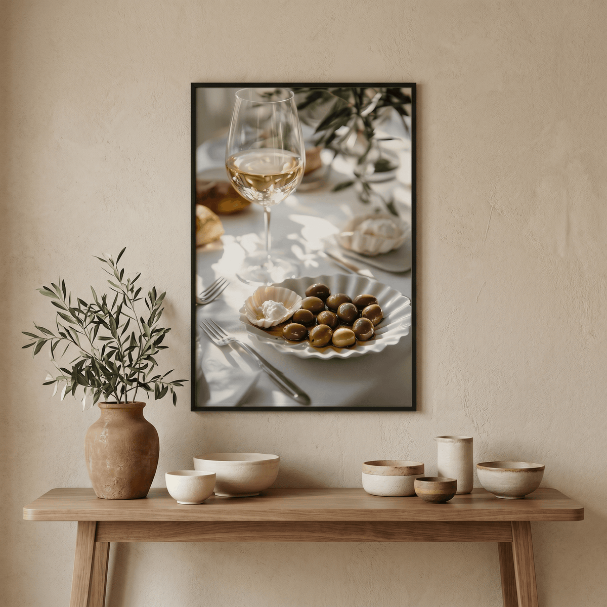 Poster tavola mediterranea con olive