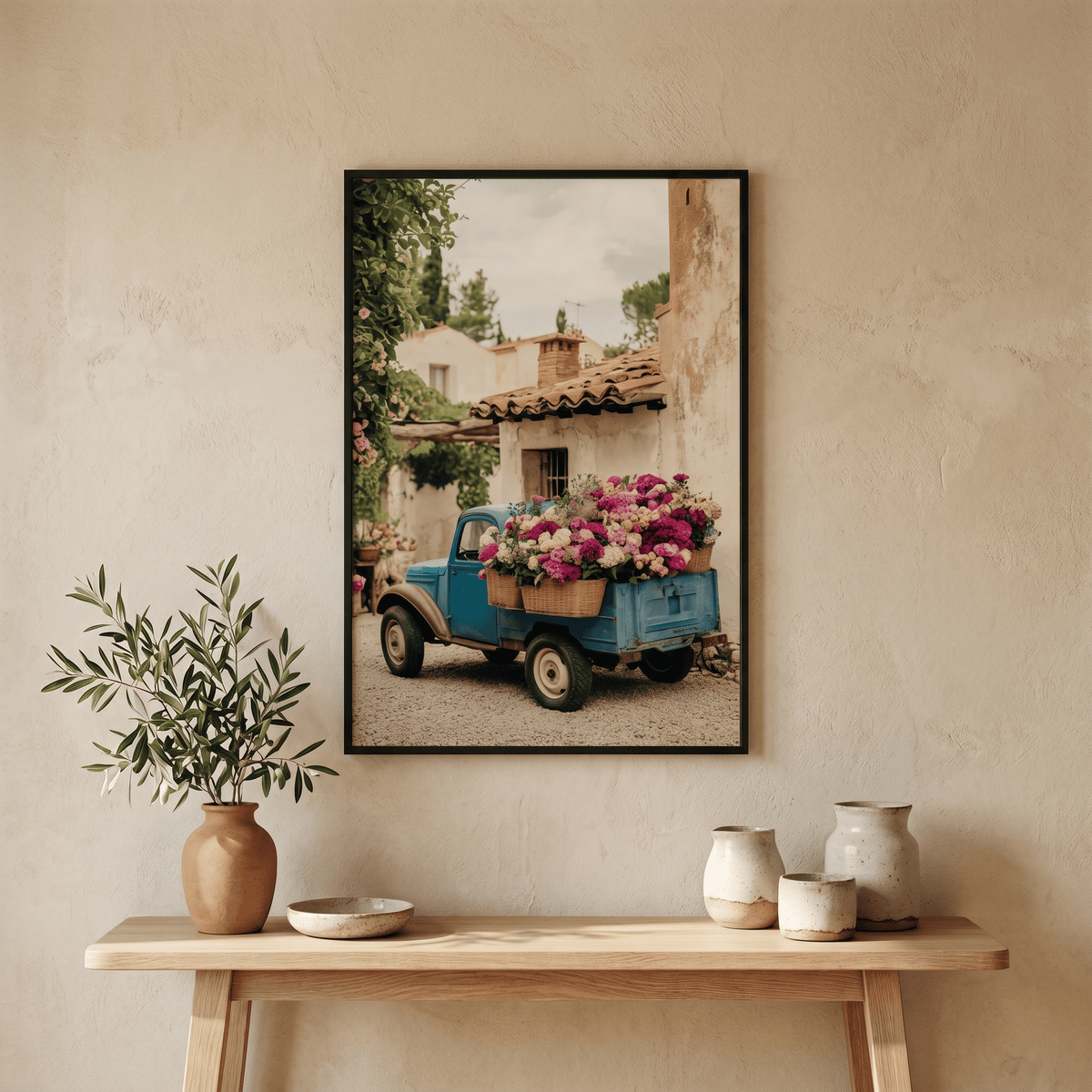 Affiche Village Méditerranéen & Camionnette Fleurie