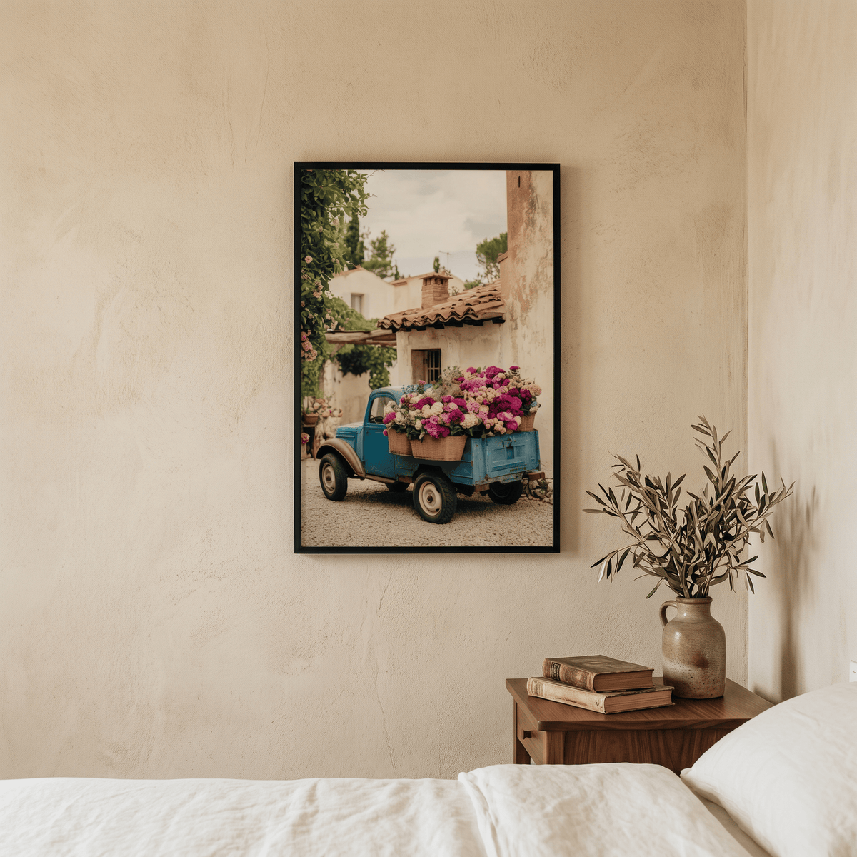 Affiche Village Méditerranéen & Camionnette Fleurie