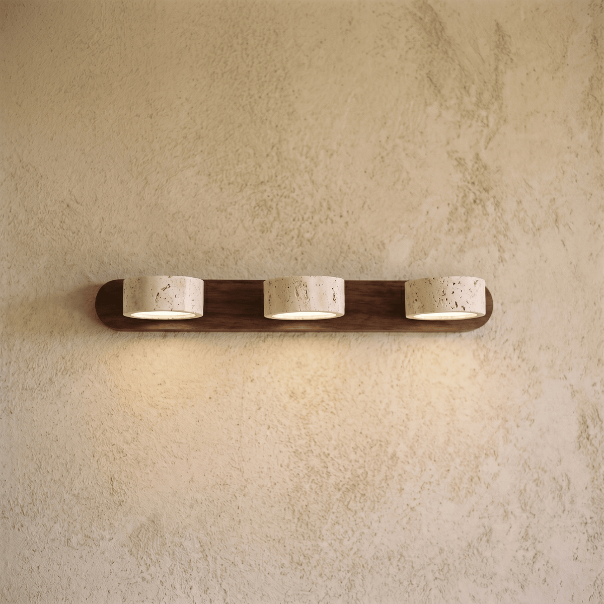 Applique Murale 3 Spots en Travertin & Bois