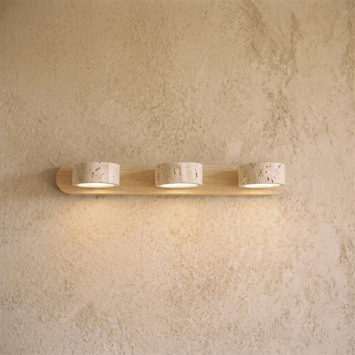 Applique Murale 3 Spots en Travertin & Bois