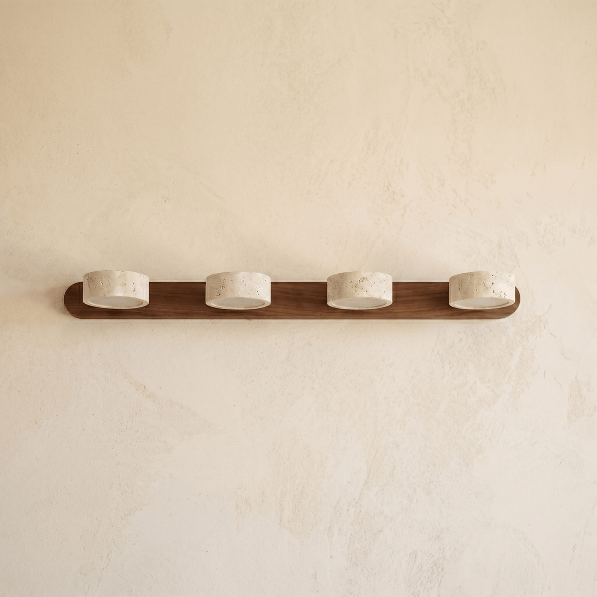 Applique Murale 4 Spots en Travertin & Bois