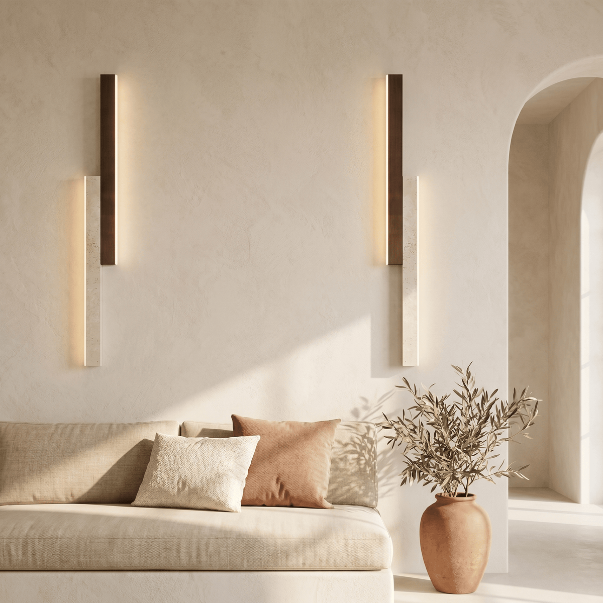 Applique Murale Barres en Travertin & Bois Foncé