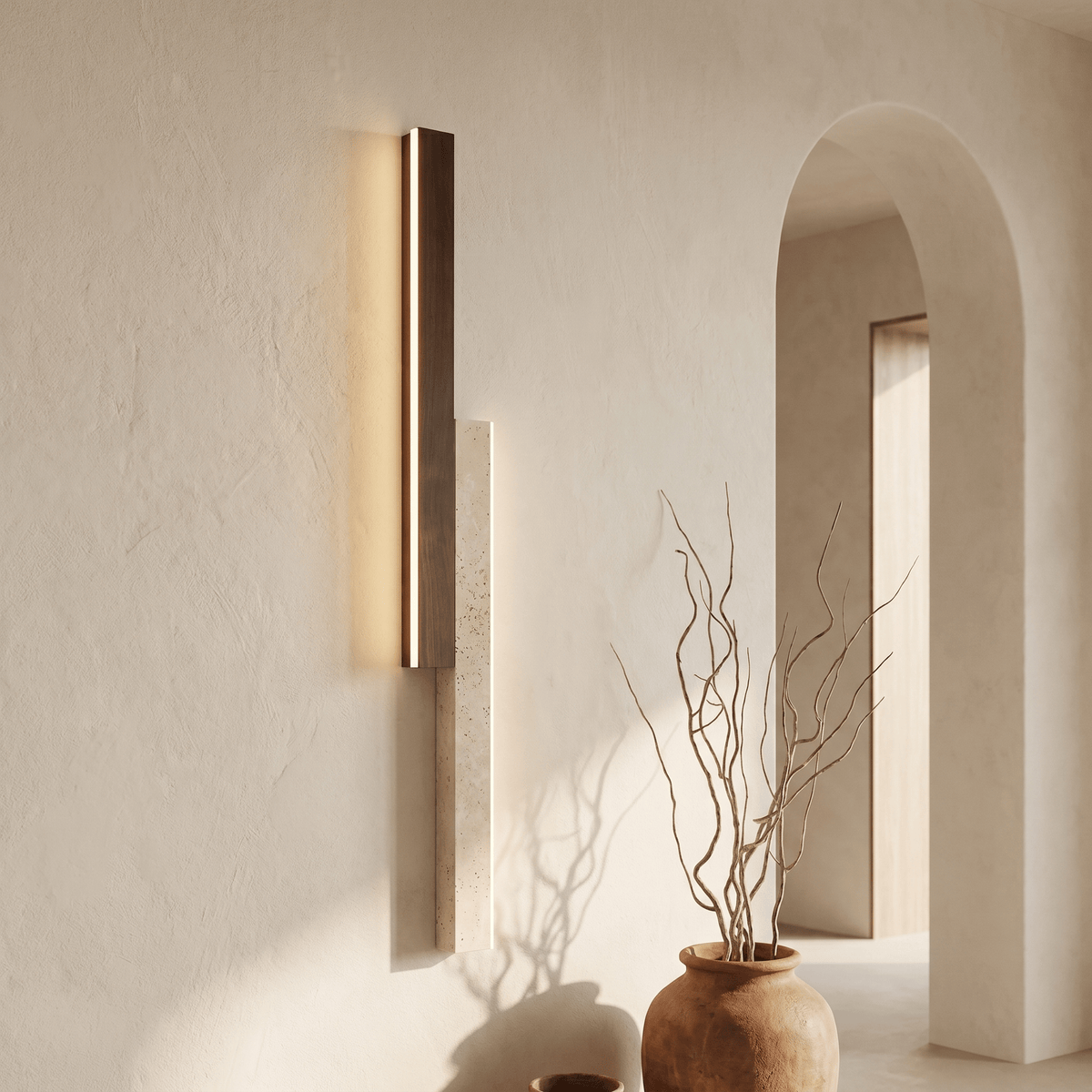 Applique Murale Barres en Travertin & Bois Foncé