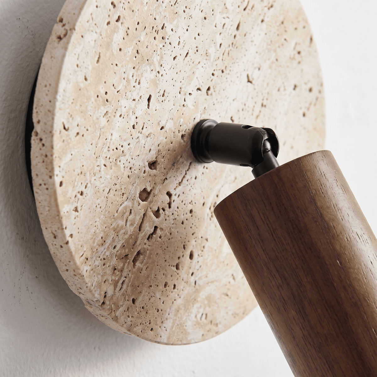Applique Murale en Travertin & Spot Bois Orientable