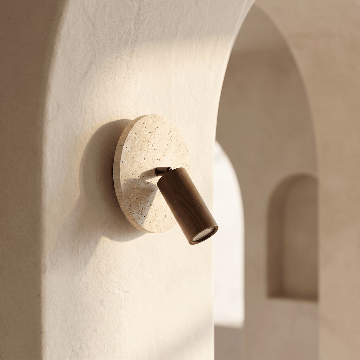 Applique Murale en Travertin & Spot Bois Orientable