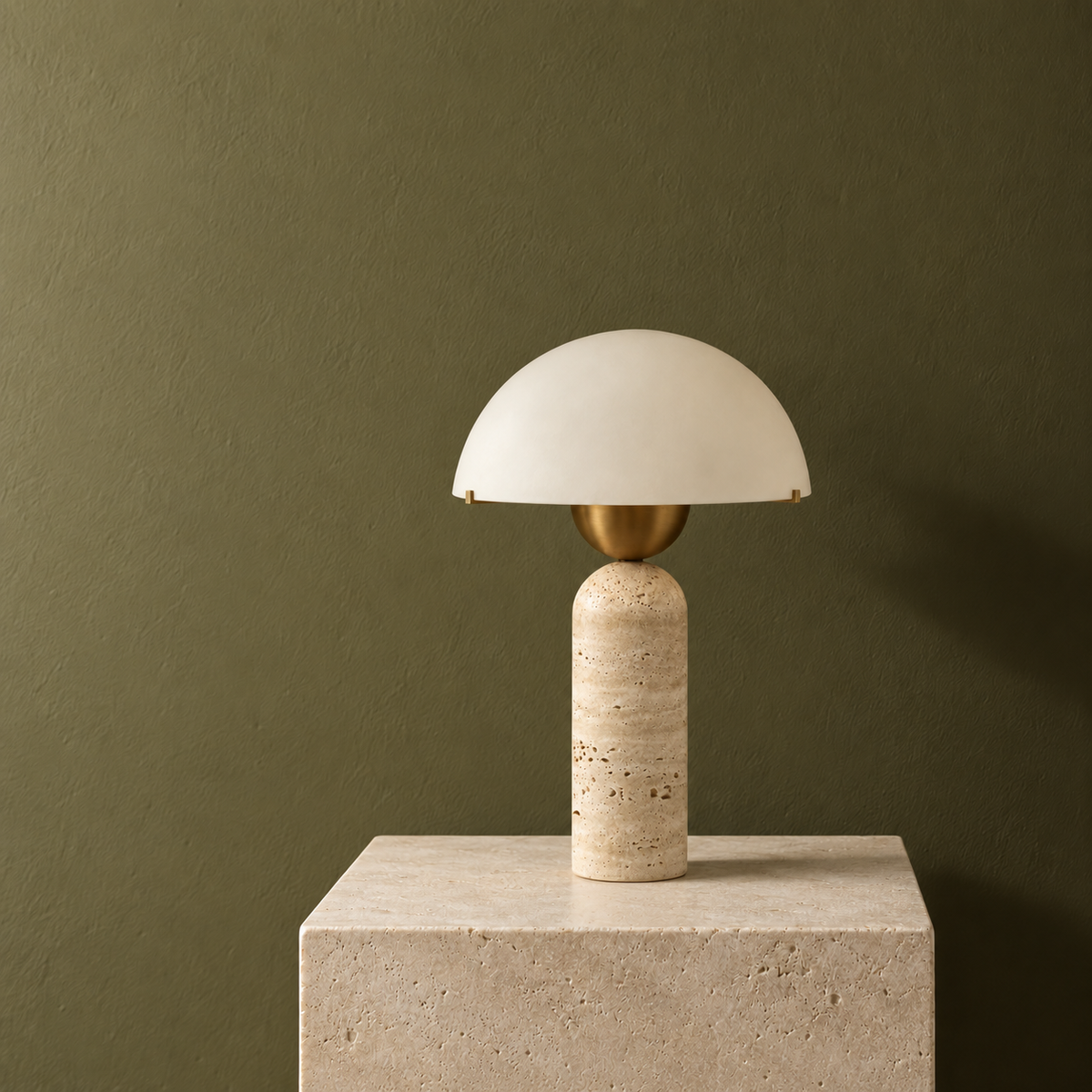 Lampe à Poser Dôme en Travertin & Métal